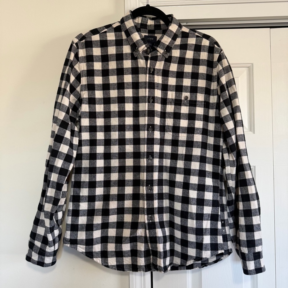 J.Crew Black White Plaid Thick Flannel Elbow Patches Button Down Size Medium
